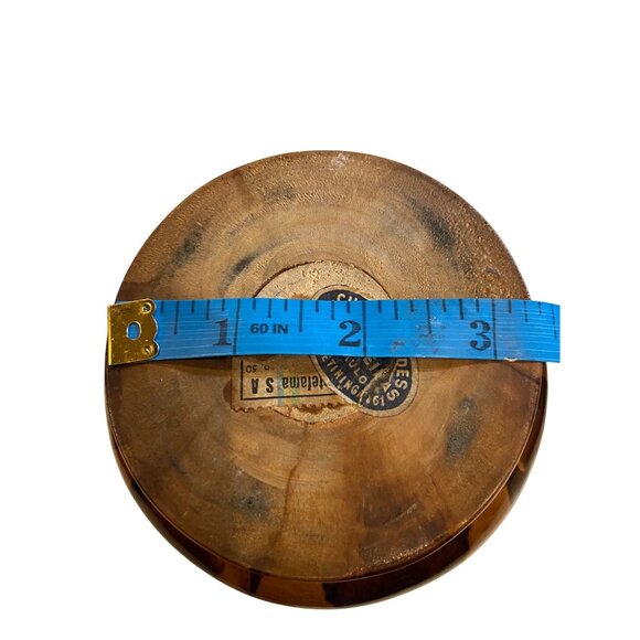 Vintage Bowl Wood With Lid & Sunburst Design Teak Made In Brazil READ & SEE PICS - Picture 2 of 9